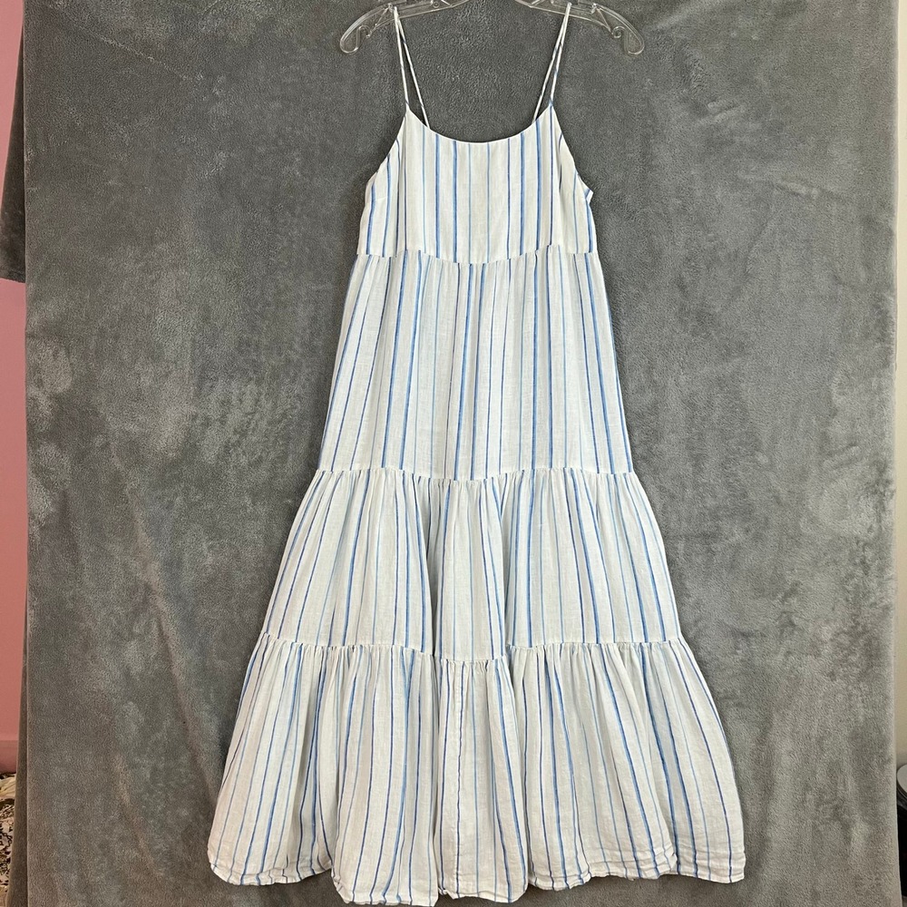 Madewell Cami Tier‎ Midi Dress Womens 2 100% Linen Lightweight Resort Nautical